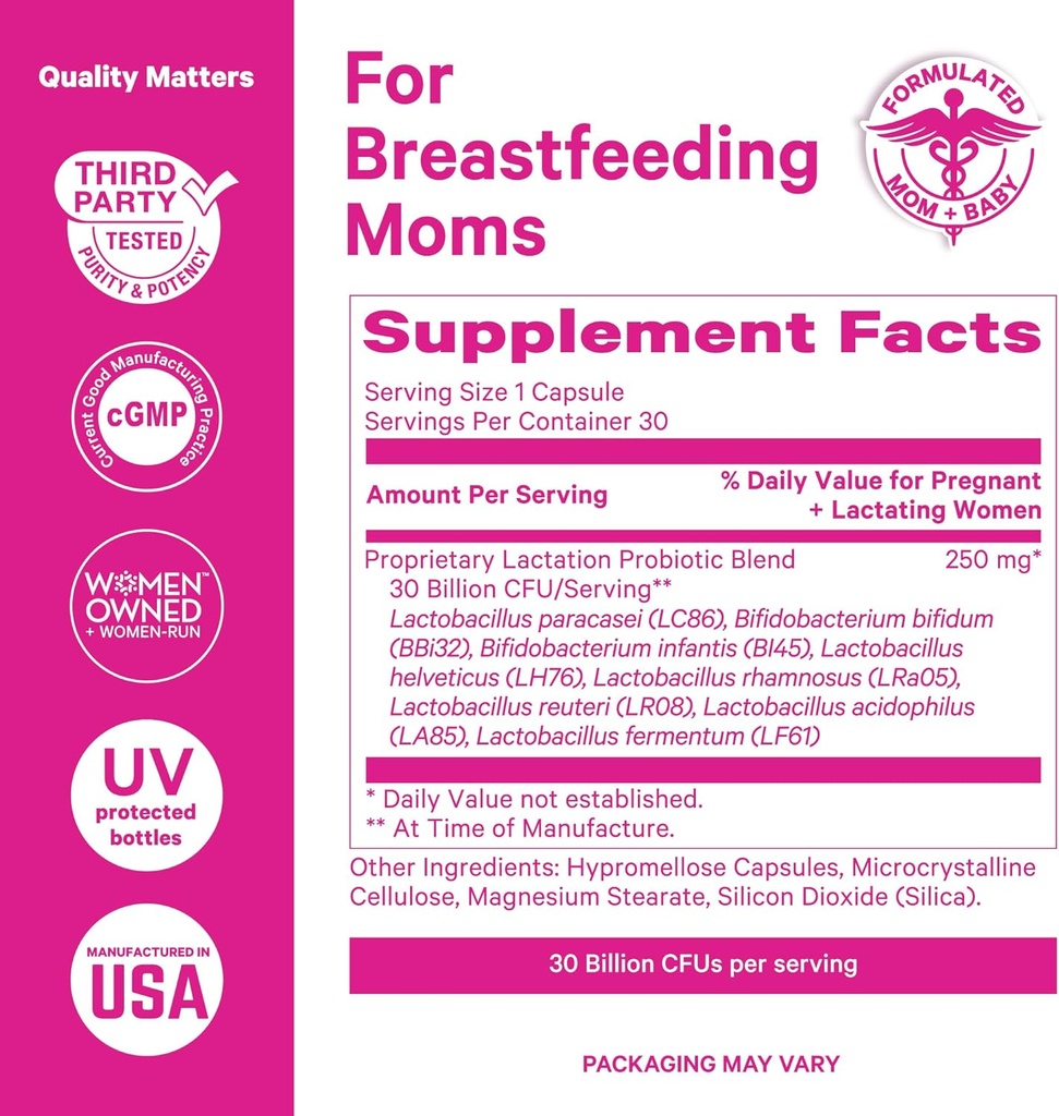 Pink Stork Lactation Probiotic - 30 Billion CFUs Multi Strain Postnatal Probiotics for Breastfeeding Women - Support Breast Milk & Gut Health, Postpartum Essentials, 60 Capsules 5