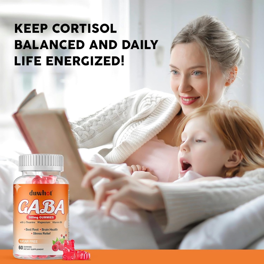 GABA Gummies 500mg for Cortisol Balance, Stress Relief Gummies for Adults Sleep, Brain, Immune Support, GABA Chewable Supplement with L-Theanine & Magnesium & Vitamin B6, Sugar Free, Vegan, 60 5