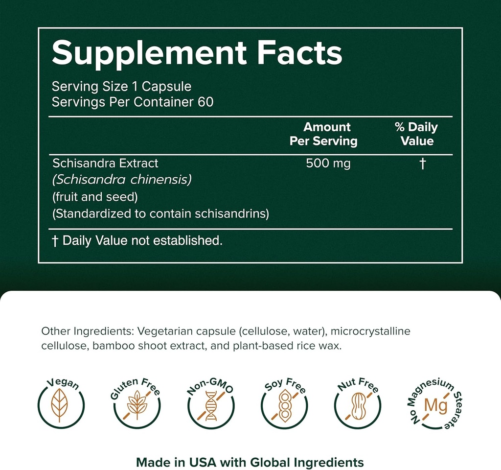 Prominent Nutrition Schisandra Berry Extract,Clinically Researched 500 mg Dose for Stress Management Support, Standardized to Schisandrins, Pure Schisandra Chinensis Fruit Extract,60 Capsules -1 Pack 3