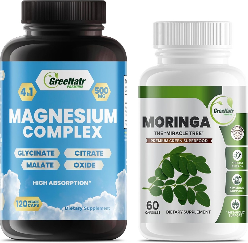 Magnesium Supplement with Glycinate, Citrate, Malate & Oxide Plus Moringa Oleifera with Vitamin C, Omega 3 & Amino Acids - Boosts Energy, Mood, Memory 2
