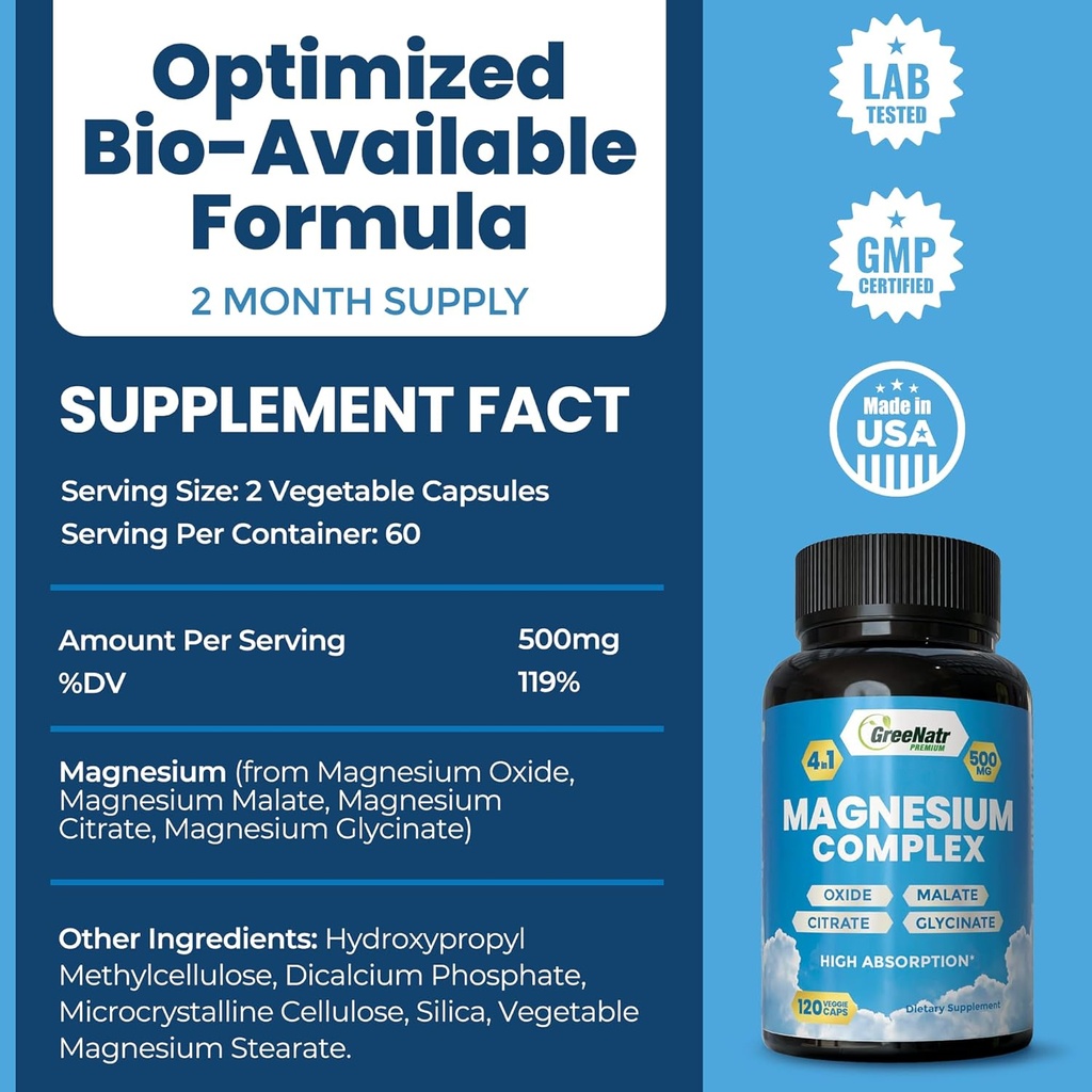 Magnesium Supplement with Glycinate, Citrate, Malate & Oxide Plus Moringa Oleifera with Vitamin C, Omega 3 & Amino Acids - Boosts Energy, Mood, Memory 5
