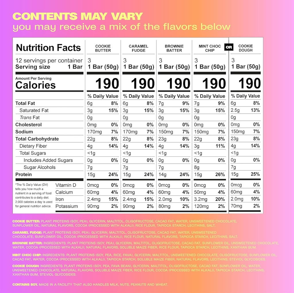Misfits Protein Bars - High Protein Candy Bars | Gluten Free Plant Based, Low Sugar & Carb, High Fiber Snacks | Variety Pack of 12 (4 Flavors) 3