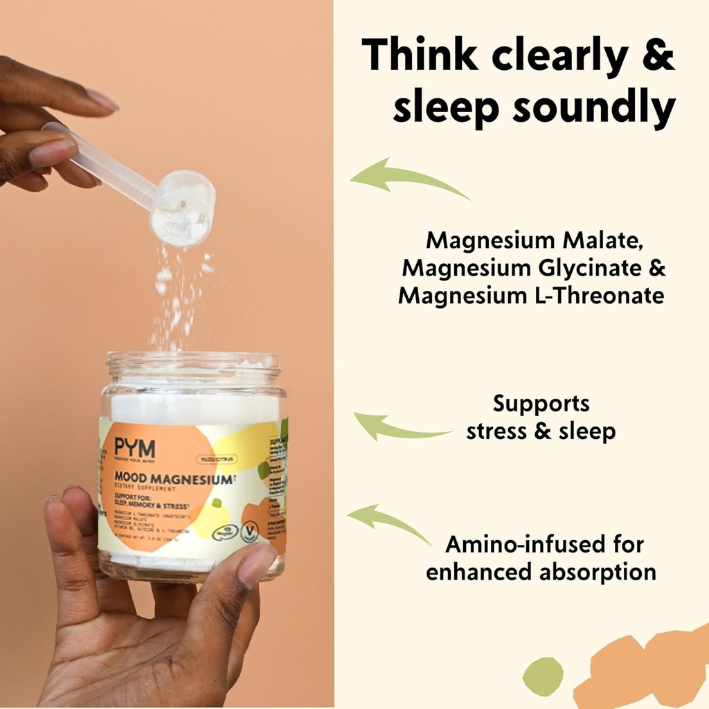 PYM Mood Magnesium Powder (30-Servings) Magnesium Glycinate, L-Threonate & Malate Powder | Aid & Mood Support Supplement for Stress 4