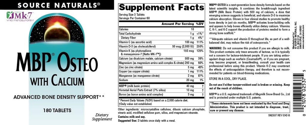 Source Naturals MBP Osteo with Calcium, Advanced Bone Density Support*, 180 Tablets 5