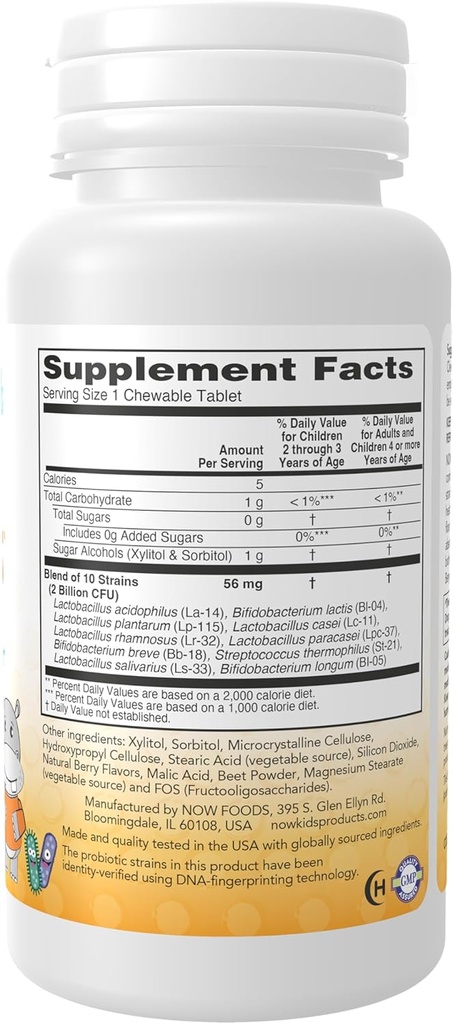 NOW Foods Supplements, BerryDophilus™ with 2 Billion, 10 Probiotic Strains, Xylitol Sweetened, Strain Verified, 60 Chewables, packaging may vary 3