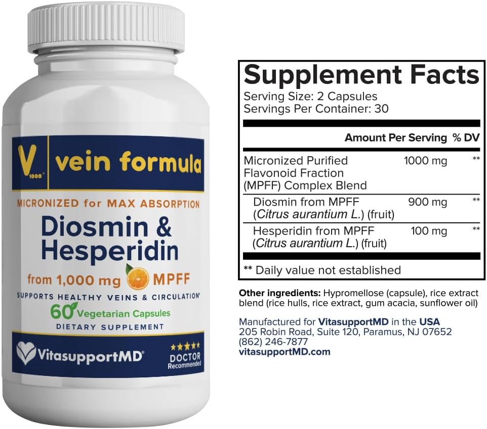 VITASUPPORTMD - Family Bundle, Vein, Lymphatic and H Formula, 3x60 Capsules, Diosmin, Hesperidin, 1000 mg MPFF for Vein, Lymphatic, Hemorrhoidal Support 3