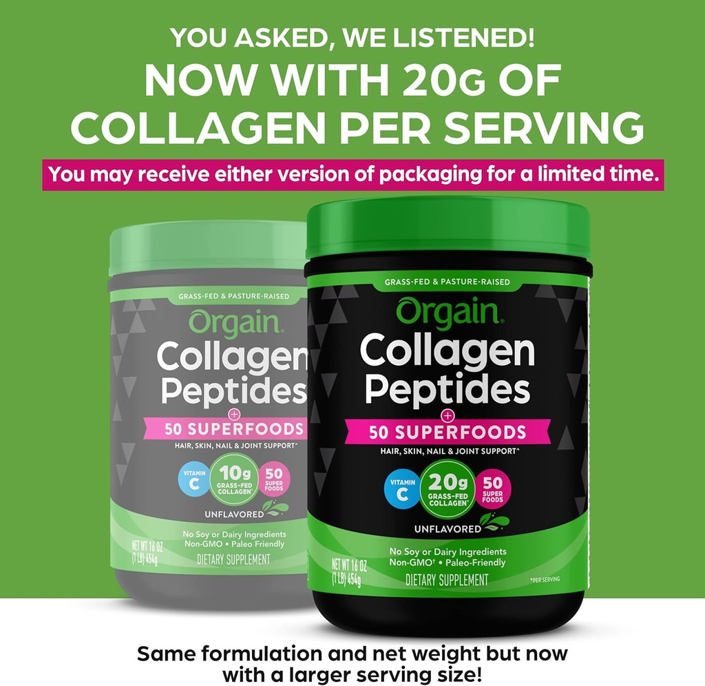 Orgain Hydrolyzed Collagen + Superfoods Powder and Organic Greens Superfoods Powder - 1lb and 0.62lb 5