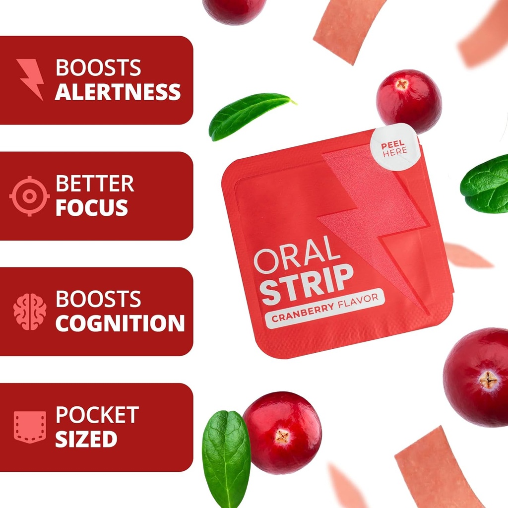 Natural Energy Strips – Cranberry Green Tea Caffeine with L-Theanine & Vitamin B12 – Fast Dissolving Oral Strips for Focus, Endurance & Energy – Vegan, Sugar-Free, 30 Count 6