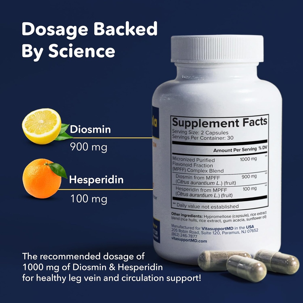 VITASUPPORTMD - Family Bundle, Vein, Lymphatic and H Formula, 3x60 Capsules, Diosmin, Hesperidin, 1000 mg MPFF for Vein, Lymphatic, Hemorrhoidal Support 6