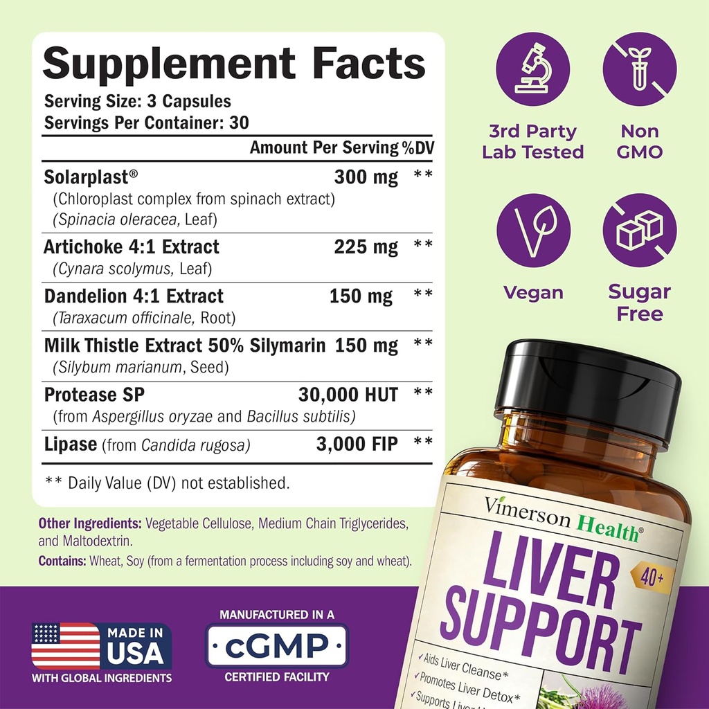 Vegan Liver Cleanse Detox & Repair – Dandelion Root Supplement with Milk Thistle & Artichoke Extract for Enzyme Support, Energy & Healthy Digestion – Herbal Liver Support Supplement. 90 Capsules, 40+ 3