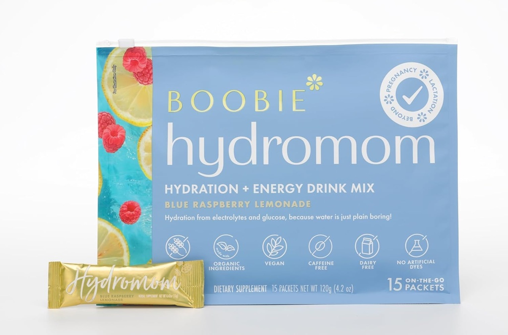 Boobie Hydromom Superfood Electrolyte Drink Mix, Blue Raspberry Lemonade | Refreshing Energy & Hydration Boost for Mamas | On-The-Go & Travel Essentials for Pregnancy, Lactation, & Beyond, 15 Packets 2