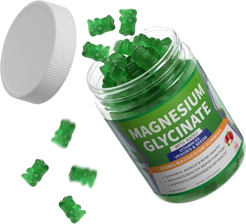 Magnesium Glycinate Gummies 400mg Supplements with Magnesium Malate & Taurate | Vitamin D3 Spinach | Kale | Broccoli 2