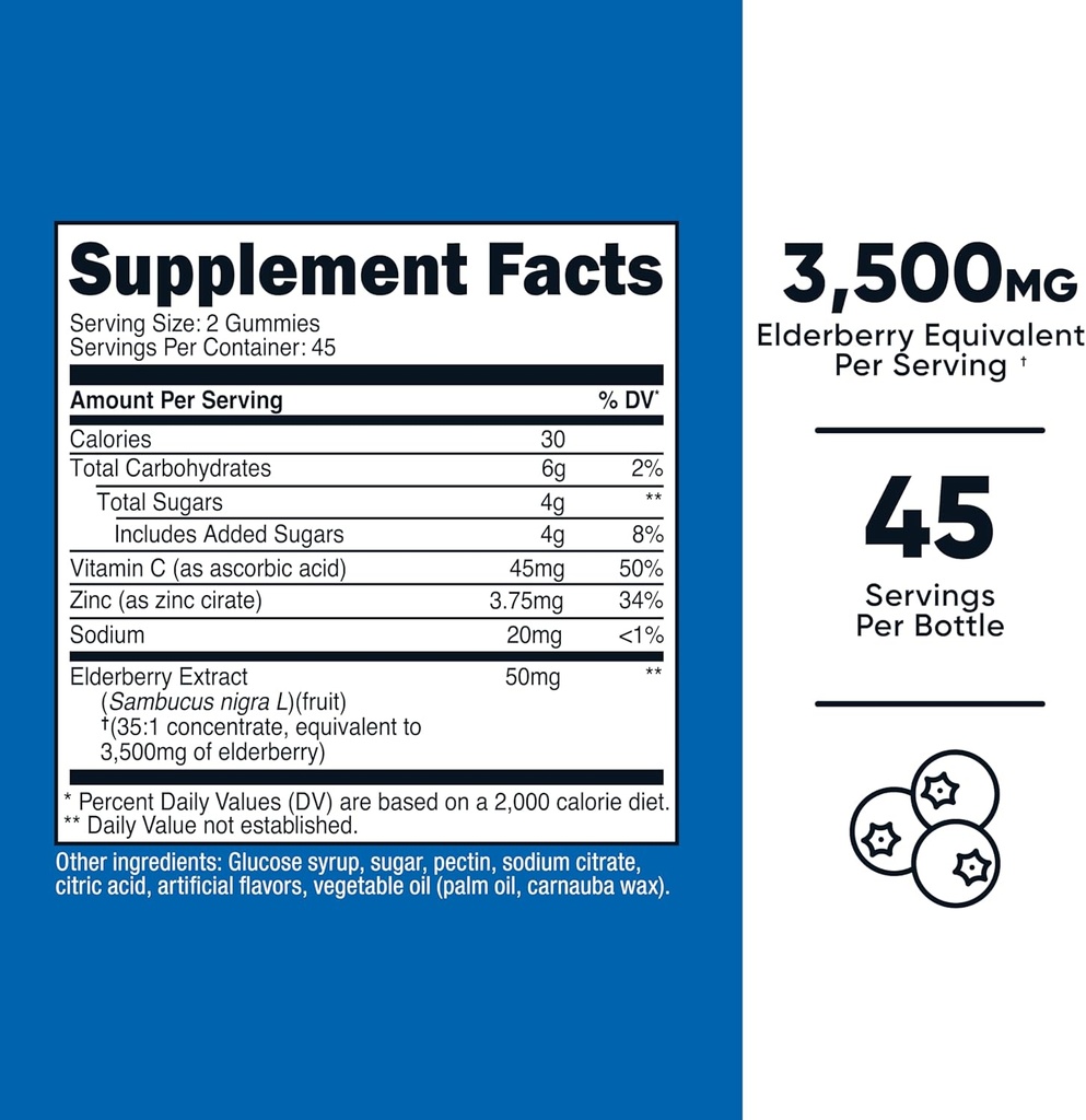 Nutricost Elderberry Gummies with Vitamin C & Zinc 90 Gummies - Gluten Free, Vegetarian 3