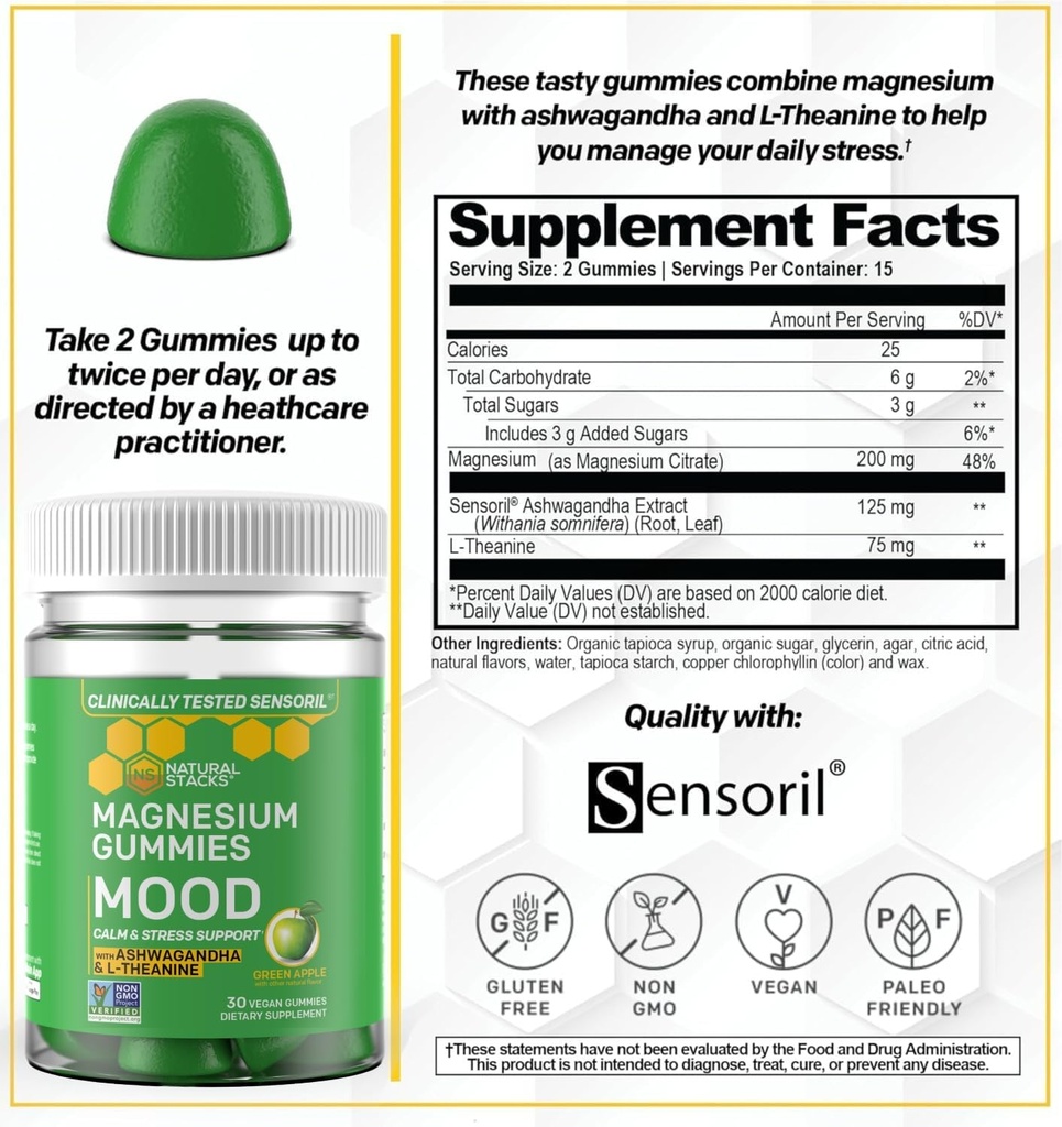 NATURAL STACKS Mood Magnesium Gummies + Dopamine Brain Food Bundle - Focus & Mood Support* - 90 Total Pieces 6