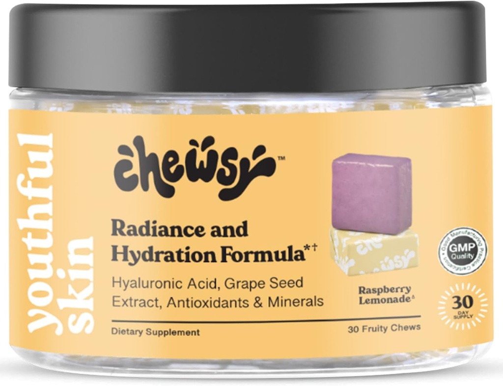 Chewsy Youthful Skin, Fruity Chews Vitamins, Radiance & Hydration Formula, Hyaluronic Acid, Grape Seed Extract, Antioxidants & Minerals, Vitamins Raspberry Lemonade Flavor 30-Day Supply 2