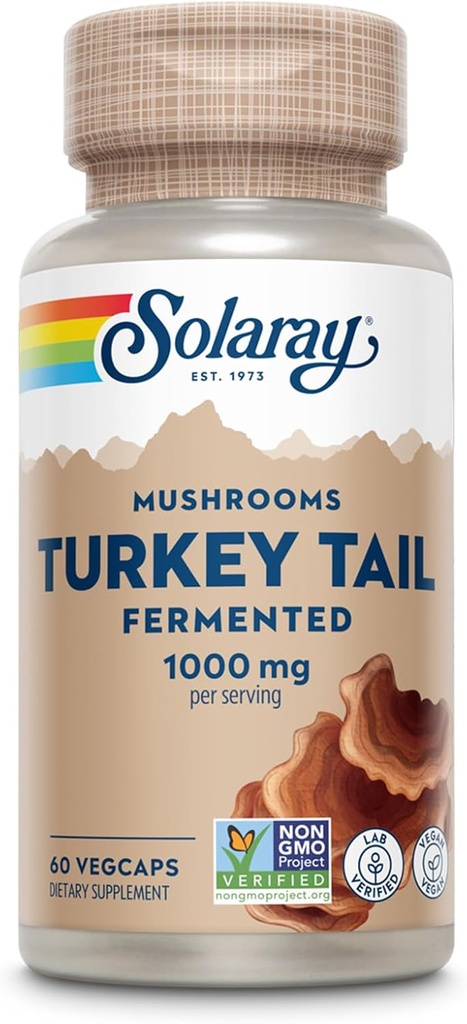 SOLARAY Fermented Turkey Tail Mushroom Supplement 1000mg - Overall Wellness Support - Turkey Tail Mushroom Capsules with Organic Mushrooms - Vegan, Non-GMO, Lab Verified, 60-Day Guarantee, 30 Servings 2