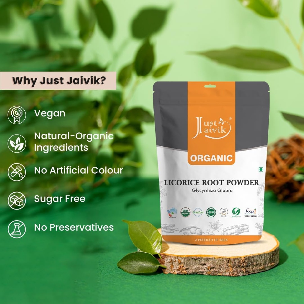 Just Jaivik 100% Organic Licorice Root Powder - 227 gm / 0.5 lb Mulethi | Glycyrrhiza Glabra/Yastimadu | May Enhance Gut, Respiratory & Digestive Wellness | USDA Organic Certified Herb 6