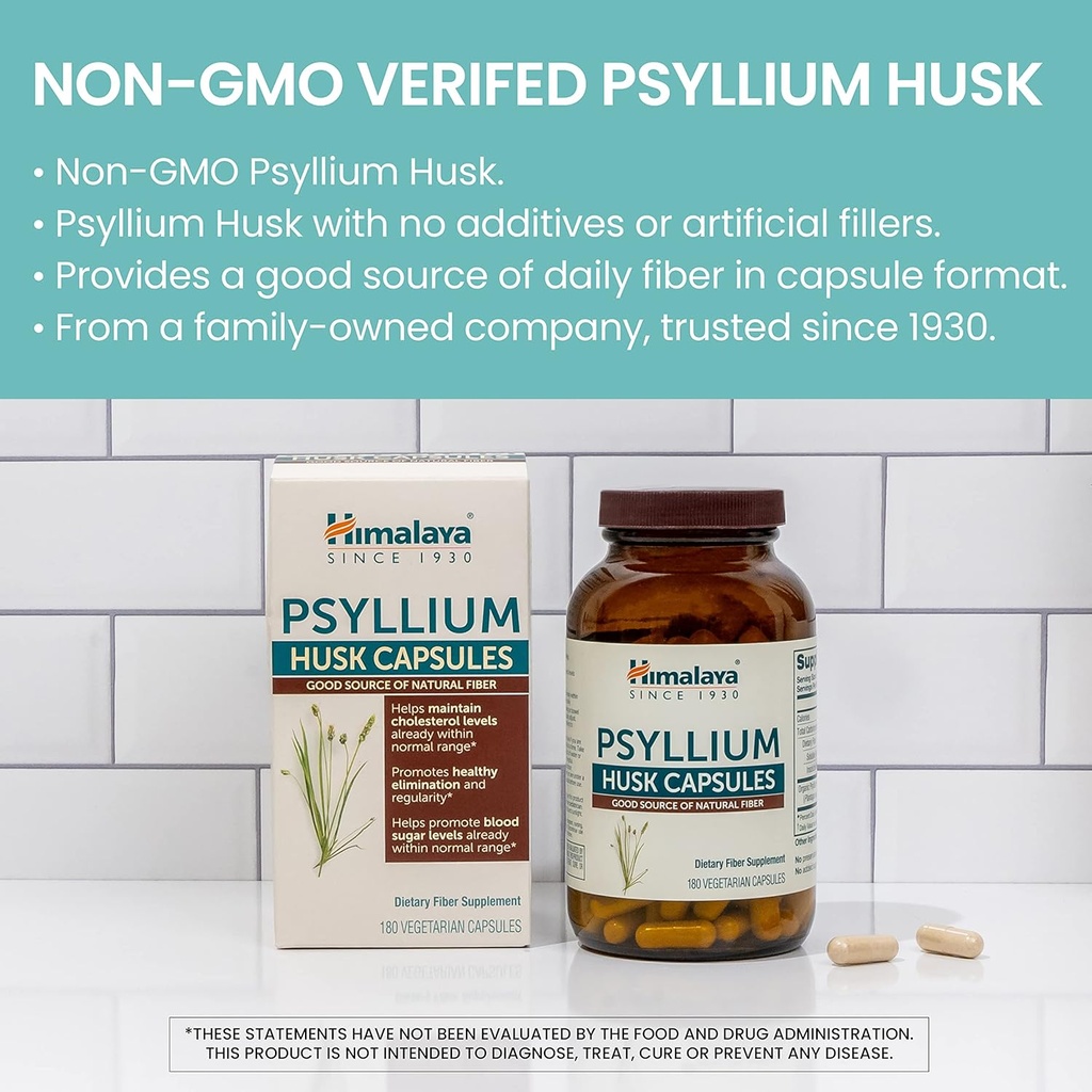 Himalaya Psyllium Husk Capsules - Daily Fiber Supplement for Supporting Digestive Health and Regularity - Vegan, Non-GMO, Sugar Free, Gluten Free, 180 Capsules 4