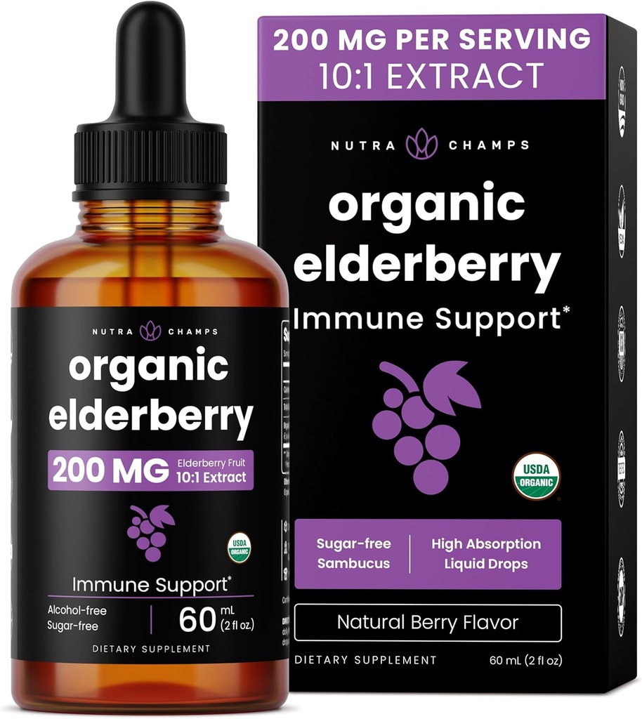 NutraChamps Black Elderberry Syrup, Potent 2000mg 10:1 Extract Sambucus Elderberry Syrup Antioxidant, Drops Berry Flavor, Liquid Elderberry Extract Sugar-Free 2oz, Immune Support 2