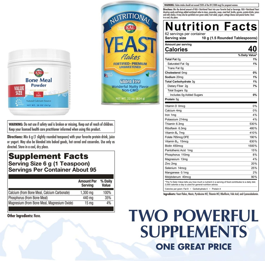 KAL Bone Meal Powder & Nutritional Yeast Bundle | 20oz & 22oz 3