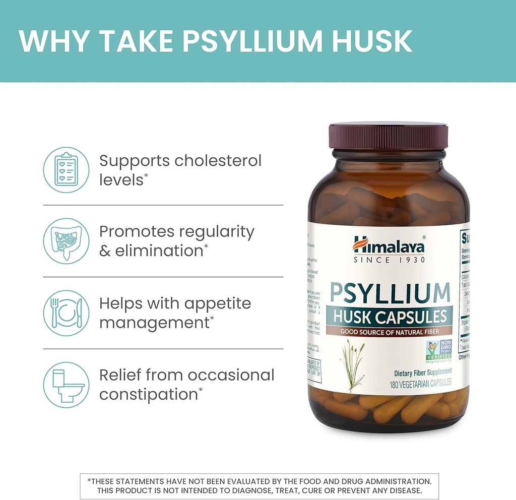 Himalaya Psyllium Husk Capsules - Daily Fiber Supplement for Supporting Digestive Health and Regularity - Vegan, Non-GMO, Sugar Free, Gluten Free, 180 Capsules 5