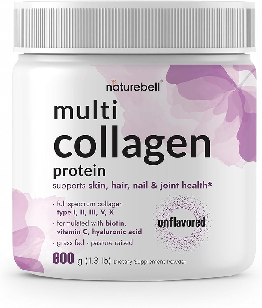 Multi Collagen Protein Powder 600g - 5 Types (I, II, III, V, X) Grass-Fed & Pasture-Raised | with Biotin 5000mcg, Vitamin C & Hyaluronic Acid | Keto, Paleo, Unflavored (54 Servings) 2