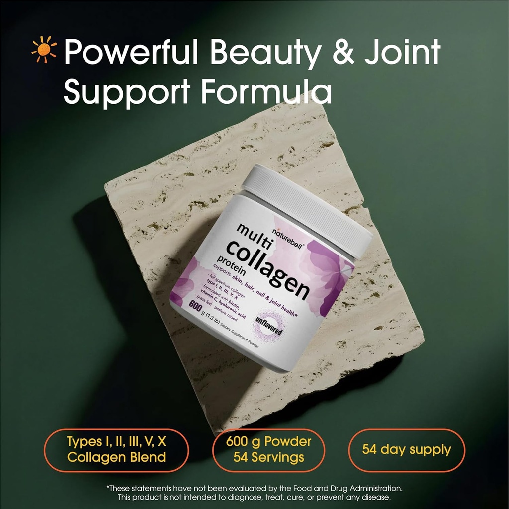 Multi Collagen Protein Powder 600g - 5 Types (I, II, III, V, X) Grass-Fed & Pasture-Raised | with Biotin 5000mcg, Vitamin C & Hyaluronic Acid | Keto, Paleo, Unflavored (54 Servings) 3