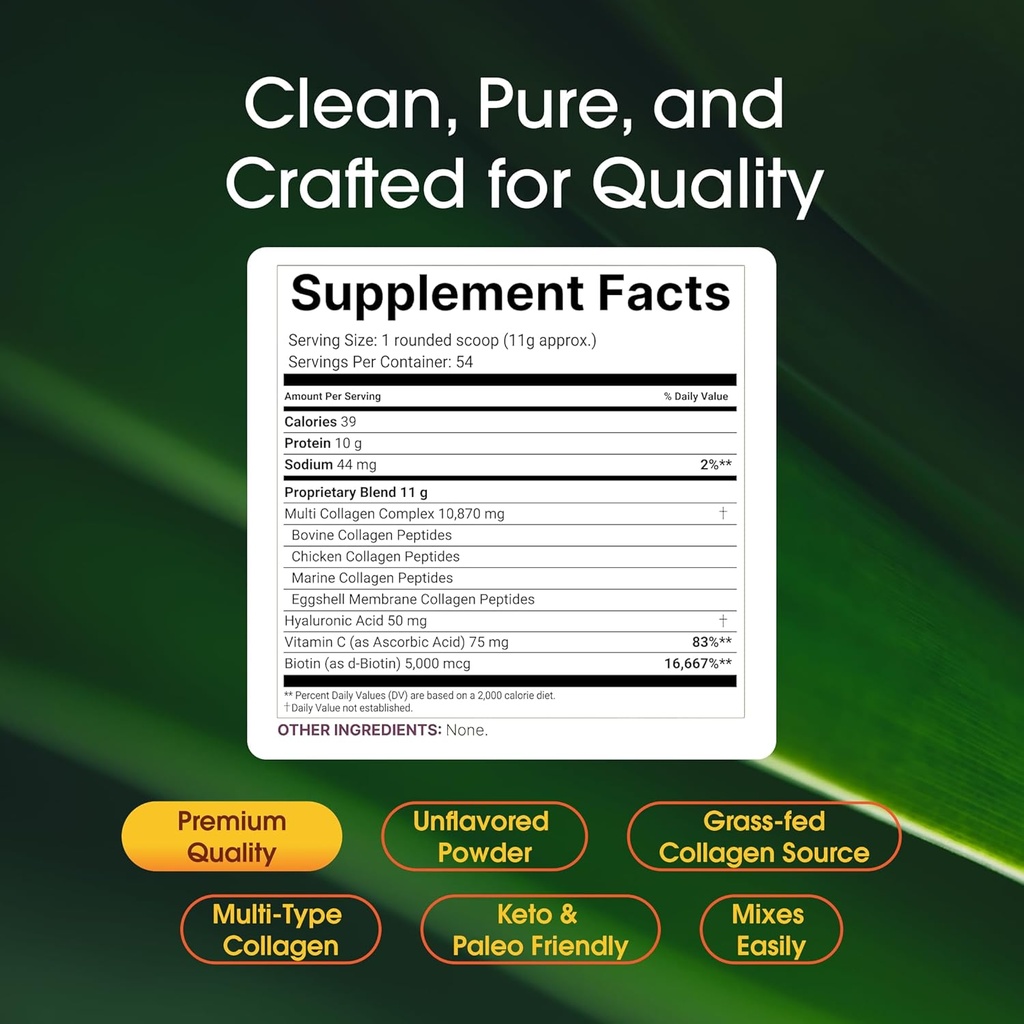 Multi Collagen Protein Powder 600g - 5 Types (I, II, III, V, X) Grass-Fed & Pasture-Raised | with Biotin 5000mcg, Vitamin C & Hyaluronic Acid | Keto, Paleo, Unflavored (54 Servings) 4