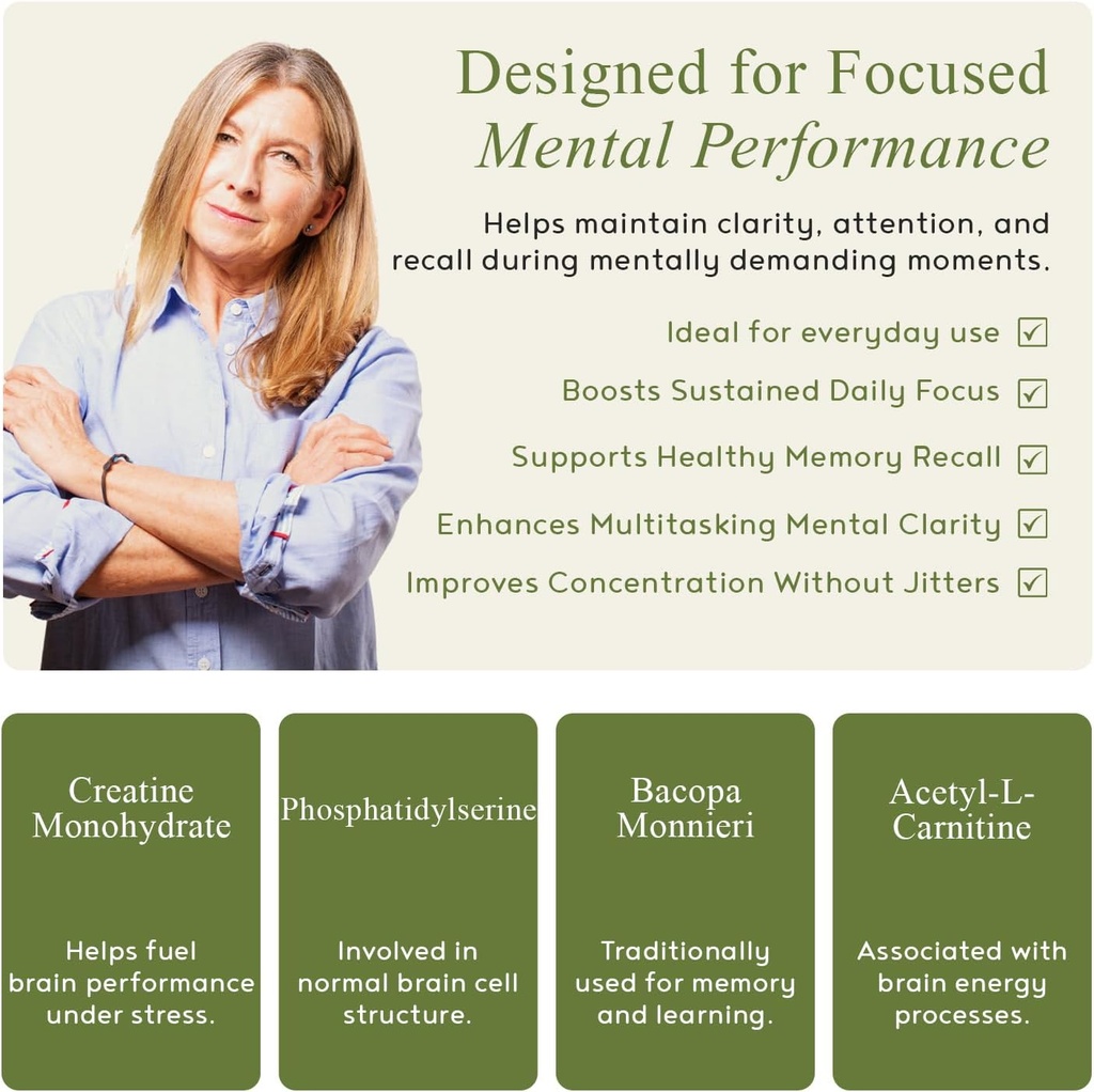 Memory - Natural Blend - Expert Formulated Supplement for Cognitive Wellness, Memory, & Neural Function - Premium L-Tyrosine, Phosphatidylserine, Bacopa Monnieri - 30 Capsules 1 Pack 4