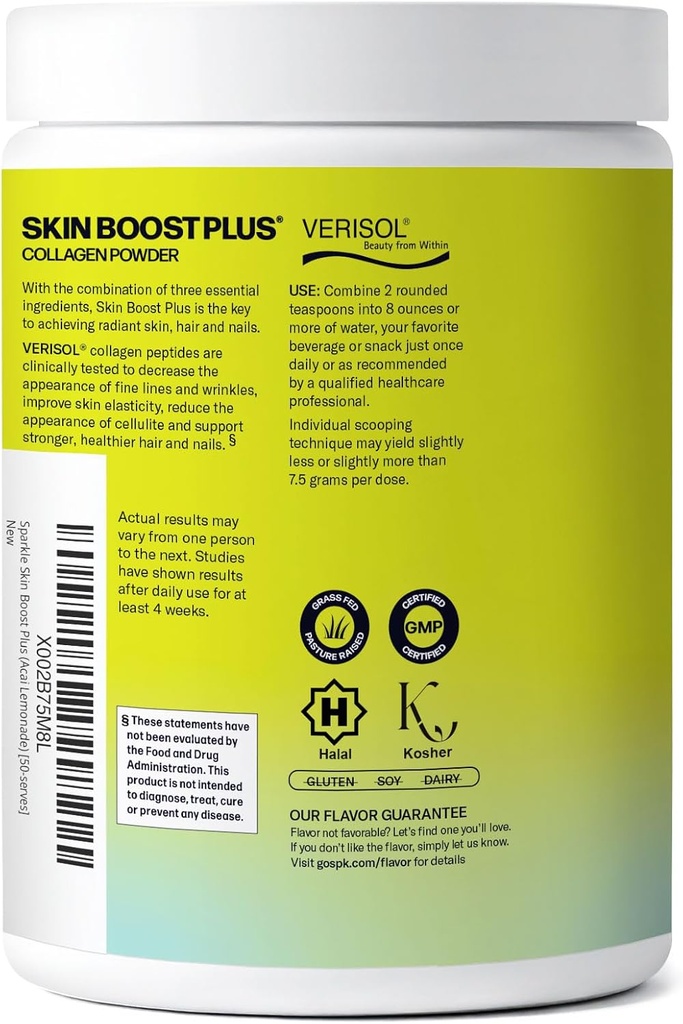 Sparkle Wellness VERISOL Bioactive Hydrolyzed Collagen Peptides | Collagen Powder with Vitamin C & Hyaluronic Acid for Hair, Skin, and Nail Health | Skin Boost Plus (Acai Lemonade) [50-Serves] 3