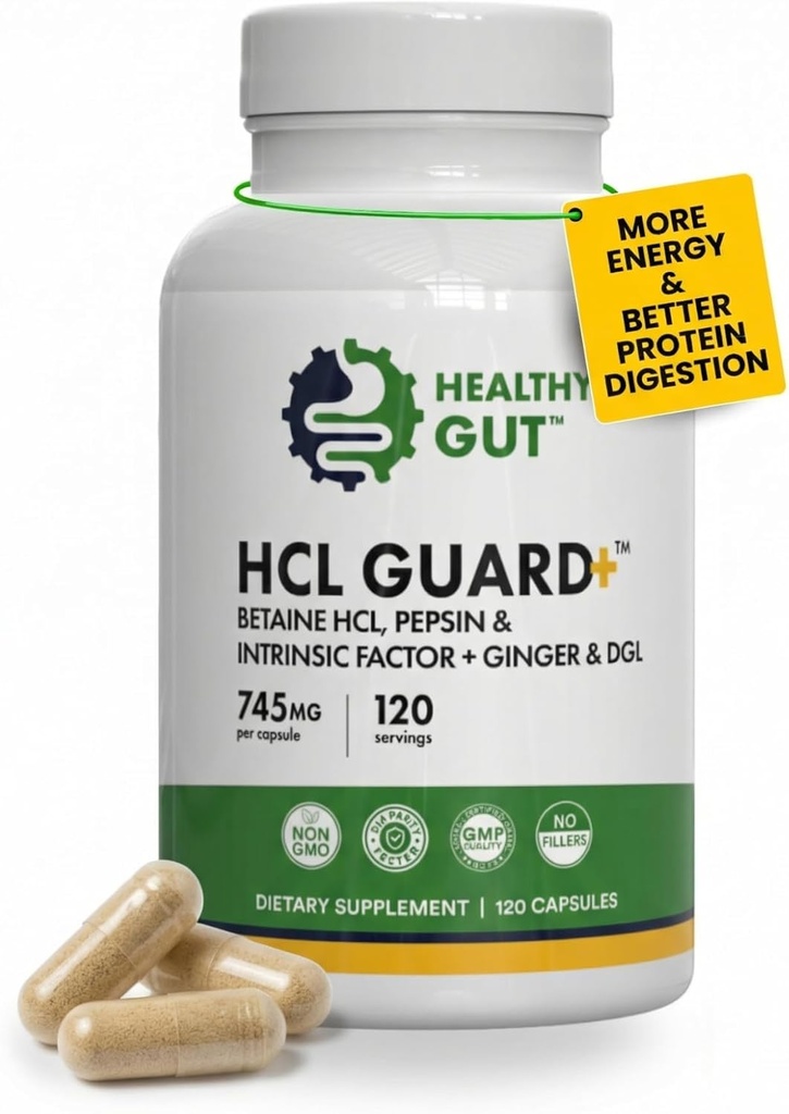 Healthy Gut HCL Guard+ | Promotes Healthy Digestive Function | Betaine Hydrochloride, Organic Ginger Root, DGL, and Pepsin | 60 Servings 2