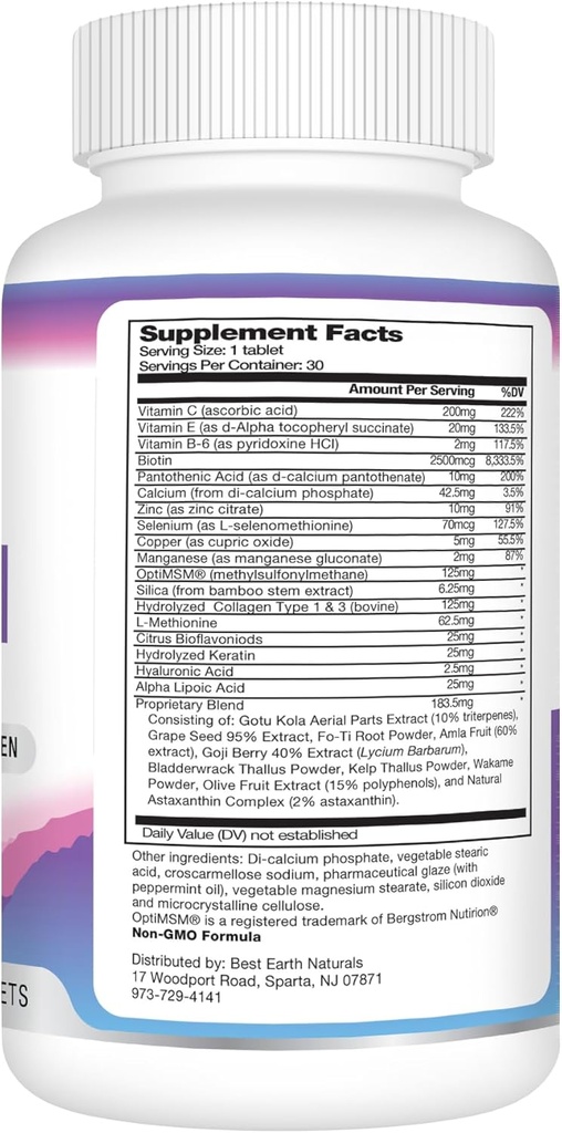 Best Earth Naturals Hair, Skin and Nails Supplement with Biotin, Collagen, Vitamins for Healthy Hair, Glowing Skin, Strong Nails 4