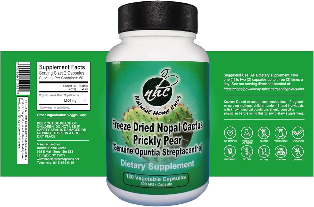 Nopal Cactus Capsules - Freeze Dried Prickly Pear Extract - Fiber Supplement for Metabolic Health Support - Rich in Betalains & Nitrates - Non-GMO - 120 Veggie Caps (1 Bottle) 3