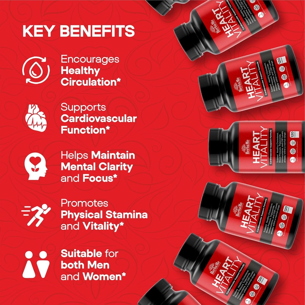 Heart Support and Blood Flow Supplement, 120 Capsules, Supports Cardiovascular Health, Healthy Cholesterol, Triglyceride, Homocysteine, CRP Levels | Boost Naturally Circulatory Function 4