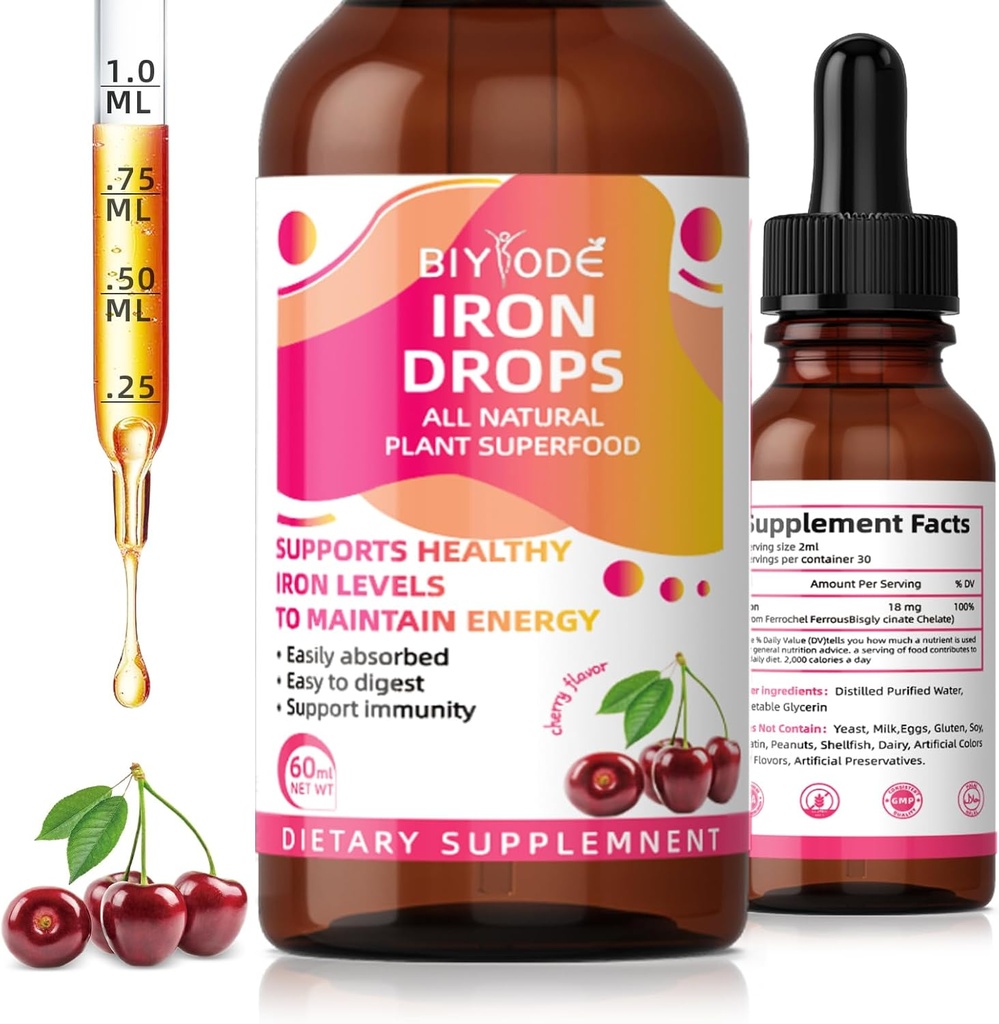 Iron Supplement for Women Drops: Liquid Iron Supplement with Vitamin C B12 & Folic Acid Gentle Absorption Energy Support Non-Constipating Formula Vegan Sugar-Free Drops 2