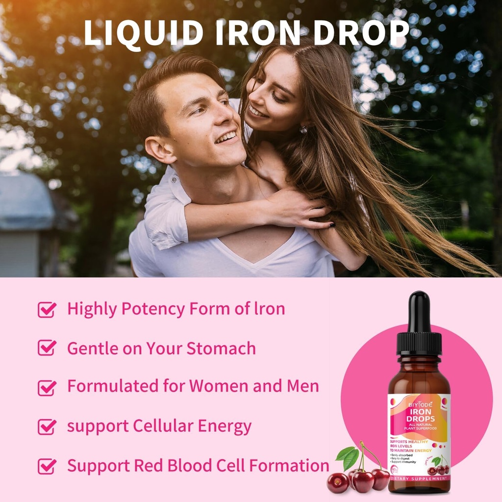 Iron Supplement for Women Drops: Liquid Iron Supplement with Vitamin C B12 & Folic Acid Gentle Absorption Energy Support Non-Constipating Formula Vegan Sugar-Free Drops 4