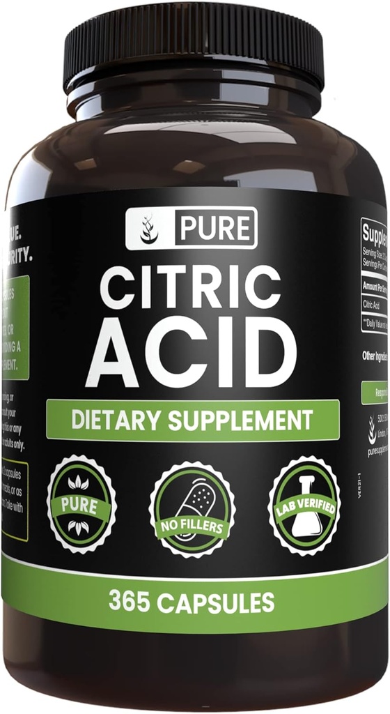 Pure Original Ingredients Citric Acid (365 Capsules) No Magnesium Or Rice Fillers, Always Pure, Lab Verified 2