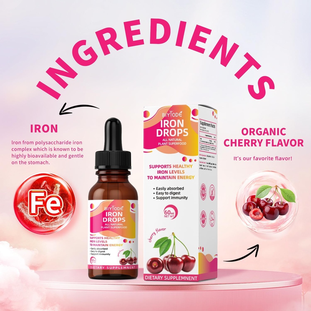 Iron Supplement for Women Drops: Liquid Iron Supplement with Vitamin C B12 & Folic Acid Gentle Absorption Energy Support Non-Constipating Formula Vegan Sugar-Free Drops 5