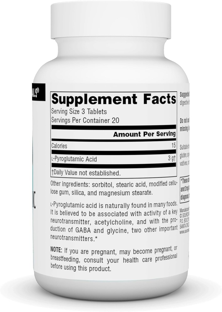 Source Naturals L-Pyroglutamic Acid Dietary Supplement - 60 Tablets 3