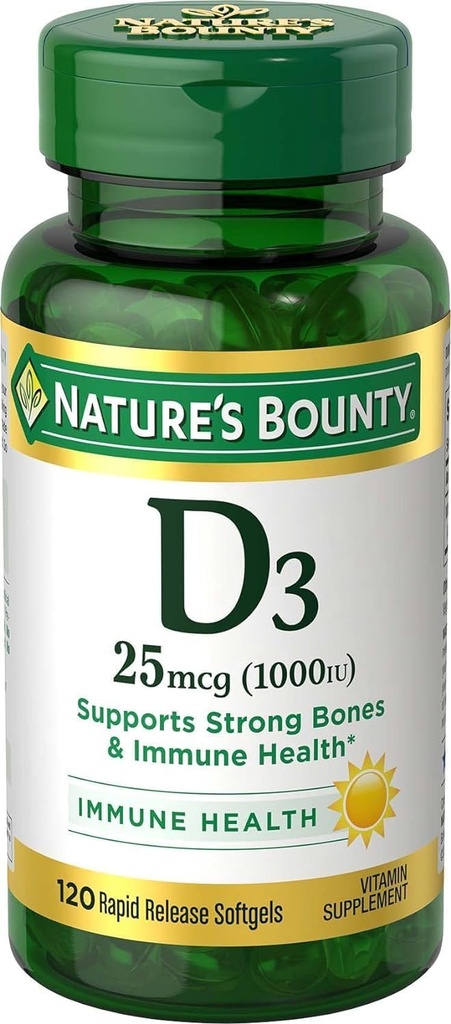 Nature's Bounty Vitamin D3, 1000IU, High Potency, 120 Softgels, Pack of 4 2