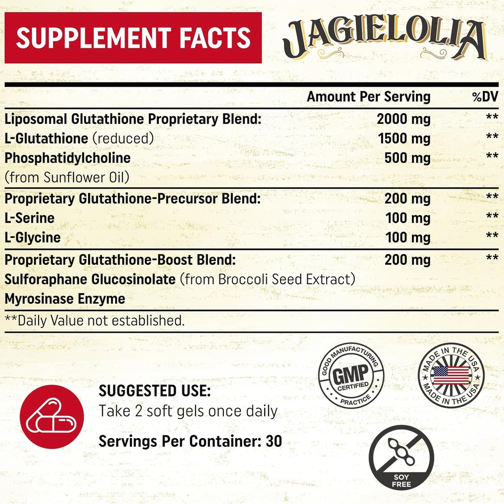 Liposomal Glutathione 2000 mg with L-Serine, L-Glycine & Sulforaphane – Active L-Glutathione Unique Formulation to Enhance Absorption - Master Antioxidant, Detoxifying & Immune | 240 Softgels 3