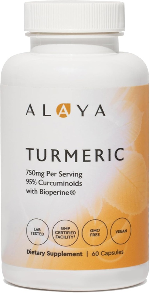 Alaya Naturals Turmeric Curcumin Supplement with BioPerine – 750mg Per Serving, 95% Curcumin Extract Turmeric Capsules for Joint Comfort, Mobility & Absorption – Non-GMO, Vegan, Lab Tested 2