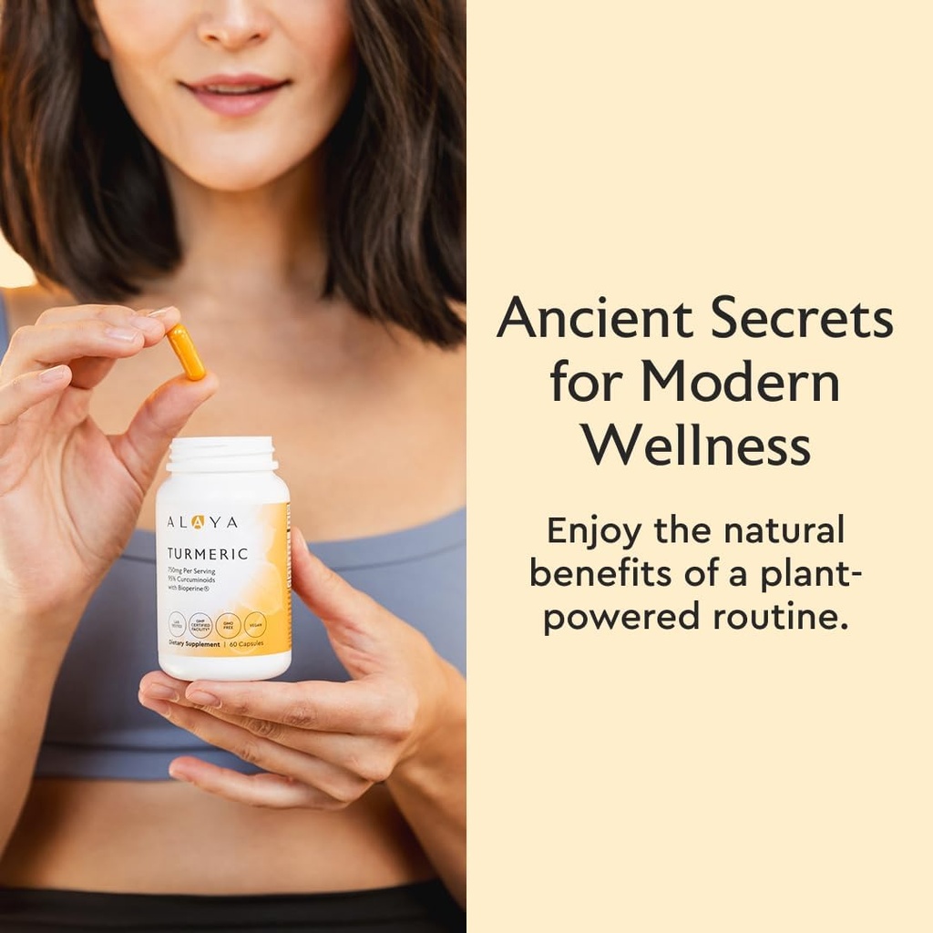 Alaya Naturals Turmeric Curcumin Supplement with BioPerine – 750mg Per Serving, 95% Curcumin Extract Turmeric Capsules for Joint Comfort, Mobility & Absorption – Non-GMO, Vegan, Lab Tested 3