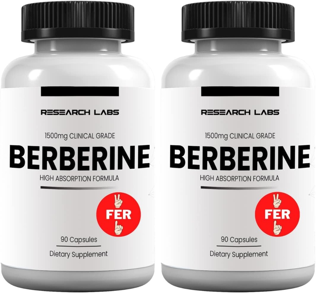 Research Labs 2 Fer 1 Ad - 1500mg Clinical Grade Berberine High Absorption Formula & BerberQuil™ Support. 180 Total Capsules. 500mg Each Capsule 2