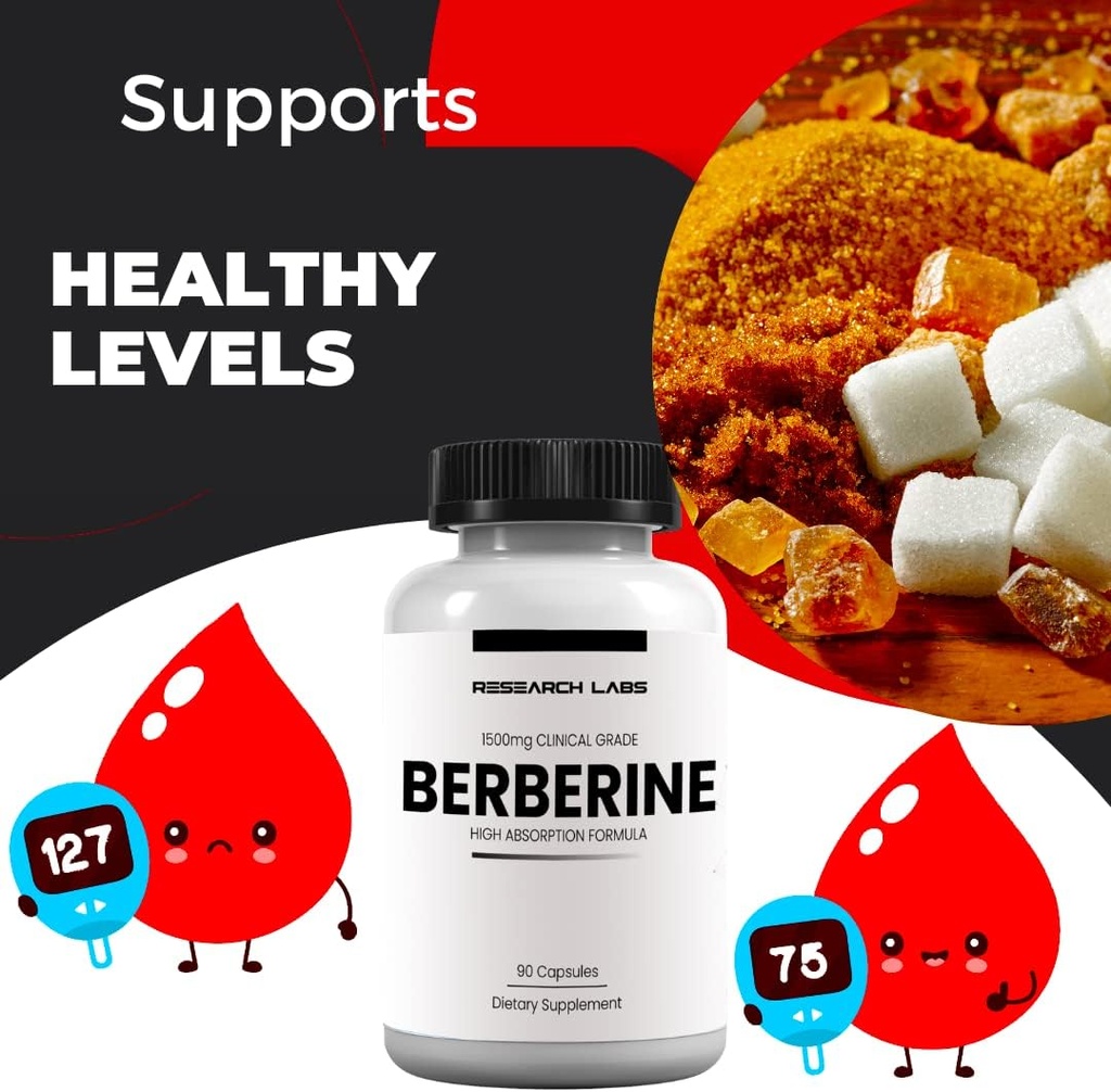 Research Labs 2 Fer 1 Ad - 1500mg Clinical Grade Berberine High Absorption Formula & BerberQuil™ Support. 180 Total Capsules. 500mg Each Capsule 3