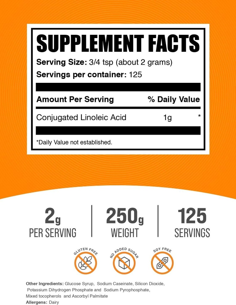 BulkSupplements.com Conjugated Linoleic Acid Powder - CLA Supplement, Nutritional Supplement - Gluten Free, 2g Per Serving, 250g (8.8 oz) (Pack of 1) 3