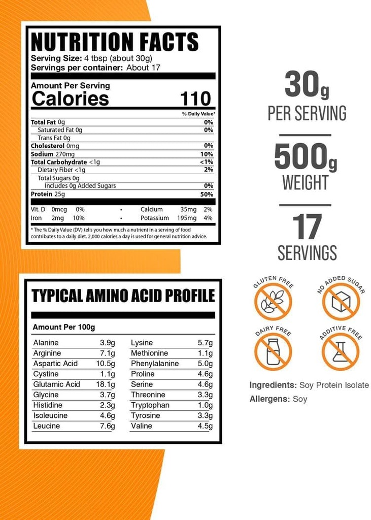 BulkSupplements.com Soy Protein Isolate Powder - Vegan Protein Powder, Unflavored - Pure & Gluten Free, 30g per Serving, 250g (8.8 oz) (Pack of 1) 3