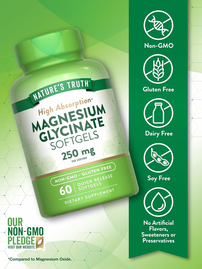 Nature's Truth Magnesium Glycinate 250mg | 60 Softgels | High Absorption | Non-GMO & Gluten Free Mineral Supplement 4