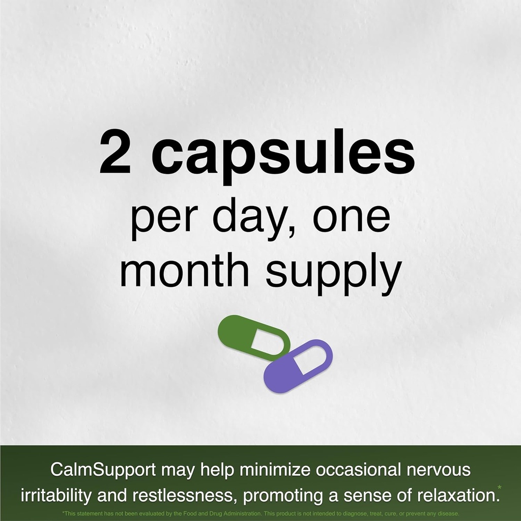 CalmSupport: Stress & Relaxation Support - Ashwagandha, Passion Flower, Valerian Root, Ginger, GABA, Velvet Bean, Motherwort, Oat Seed, Phyllanthus, L-Theanine, L-Tryptophan, Folate, C,B1,B6,B12,Zinc 4