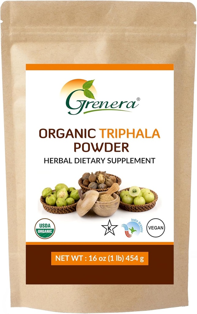 Grenera Organic Triphala Powder 1 lb (16 Ounce) 454 Grams - Made with Organic Amalaki, Organic Bibhitaki, Organic Haritaki Fruit - USDA Organic, Vegan, Kosher Certified 2